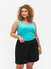 Løse shorts i bomuldsmix med hør, Black, Model