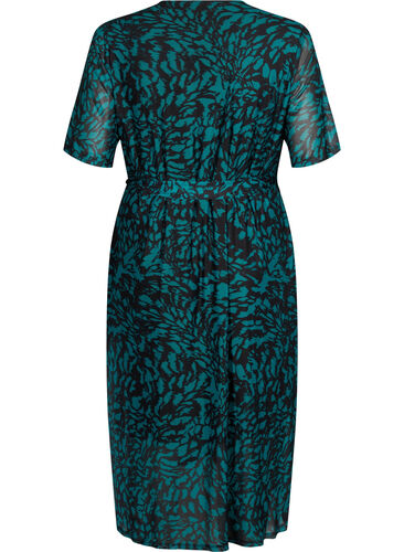 Printet midikjole med wrap, Black Green AOP, Packshot image number 1