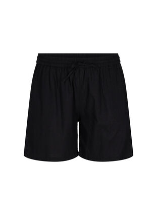 Løse shorts i bomuldsmix med hør, Black, Packshot image number 0
