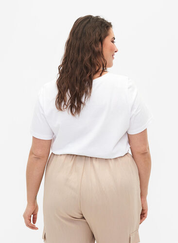Bomulds t-shirt med rund hals og tryk, Bright White FACE, Model image number 1