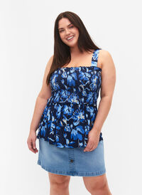 Ammevenlig top med smock, Blue Flower Print, Model