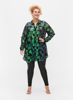Lang viskoseskjorte med lurex struktur, Black W. Green Lurex, Model image number 3