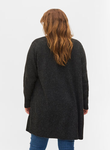 Meleret strik cardigan med lommer, Dark Grey Melange, Model image number 1