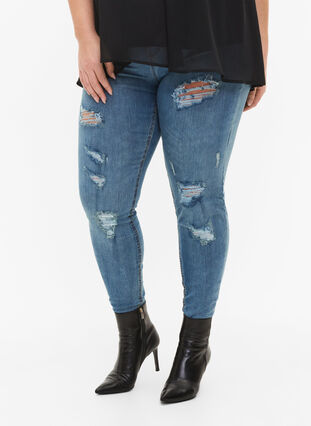 Ensfarvet bluse med flagermusærmer og v-hals, Black, Model image number 2