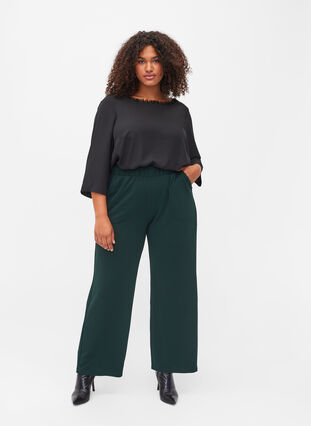 Bluse med 3/4 ærmer og blonderyg, Black, Model image number 3