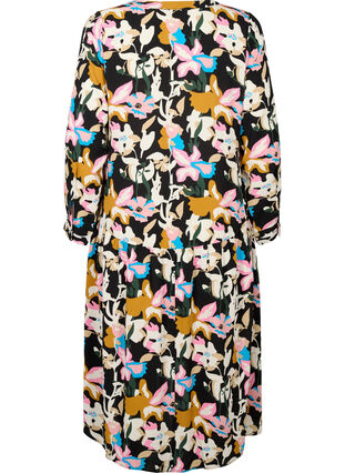 Midikjole med lange ærmer, Black Multi Flower, Packshot image number 1
