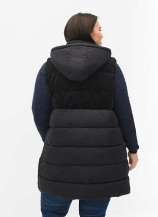 Lang vest med hætte og lynlås, Black, Model image number 1