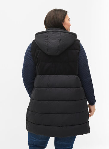 Lang vest med hætte og lynlås, Black, Model image number 1