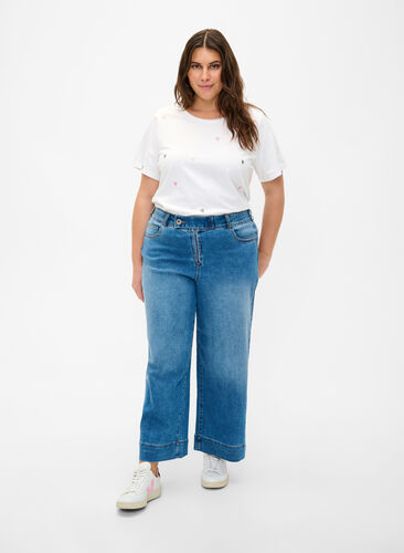 Cropped jeans med - Blå Str. 42-60 -