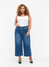 Cropped jeans med vidde, Blue denim, Model