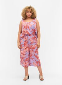 Løse culotte bukser i viskose med print, Lavender Flower, Model