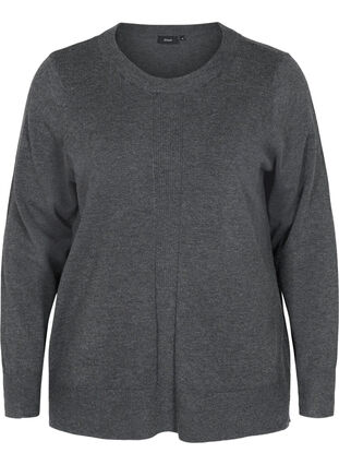 Meleret strikbluse med rund halsudskæring, Dark Grey Melange, Packshot image number 0