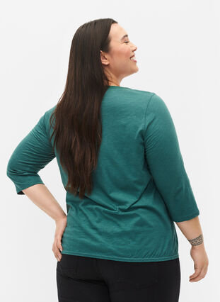 Bomuldsbluse med 3/4 ærmer, Mallard Green, Model image number 1
