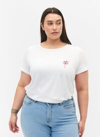 Bomulds t-shirt med fronttryk, Bright White FLOWER, Model