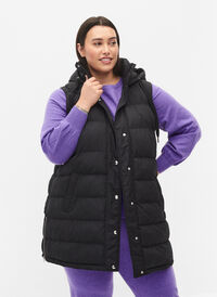 Lang vest med hætte og knaplukning, Black, Model
