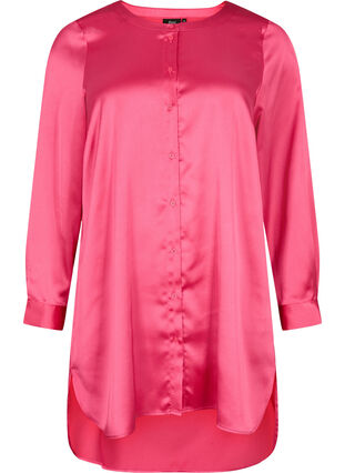 Lang shiny skjorte med slids, Pink Flambé, Packshot image number 0