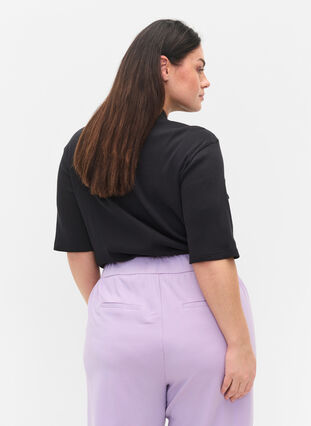 Højhalset bomuldsbluse med 2/4 ærmer, Black, Model image number 1