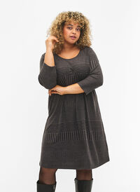 Kjole med 3/4 ærmer og stribet mønster, Dark Grey Mélange, Model