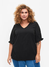 Stribet bluse med 1/2 ærmer, Black, Model