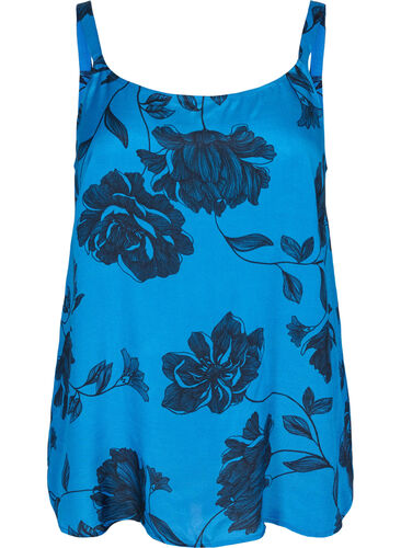 Ærmeløs viskose top med blomstermønster, Blue Flower AOP, Packshot image number 0