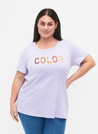 T-shirt i bomuld med print, Lavender COLOR, Model