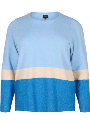 Stribet strikbluse med rund hals, Skydiver Comb, Packshot image number 0