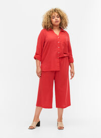 7/8 bukser i bomuldsmix med hør, Hibiscus, Model