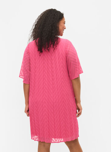 Kortærmet kjole med struktur, Shocking Pink, Model image number 1