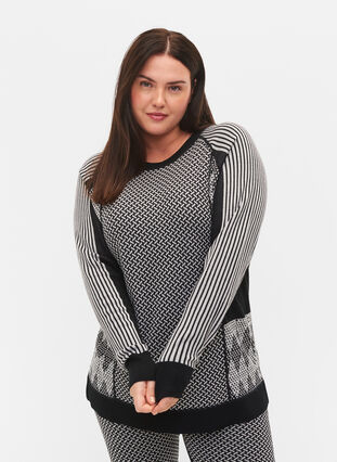 Mønstret skiundertrøje med uld, Medium Grey Comb, Model image number 0