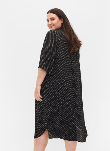 Printet skjortekjole i viskose, Black AOP, Model image number 1