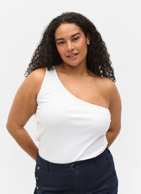 One-shoulder top i bomuld, Bright White, Model