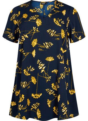 FLASH - Tunika med v-hals og print, Night Sky Yellow AOP, Packshot image number 0