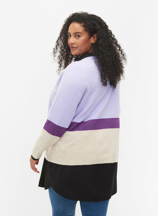 Stribet strikbluse med rund hals, Lavender Comb, Model image number 1
