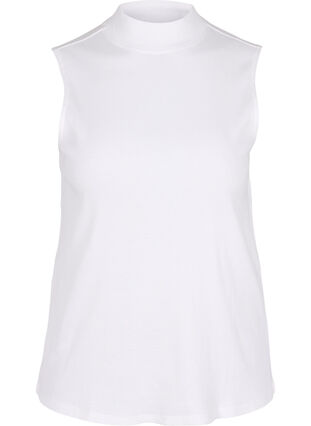 Højhalset bomulds top med ribstruktur, Bright White, Packshot image number 0