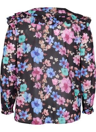 Blomstret bluse med flæsedetaljer, Bright Fall Print, Packshot image number 1