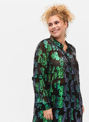 Lang viskoseskjorte med lurex struktur, Black W. Green Lurex, Model image number 2