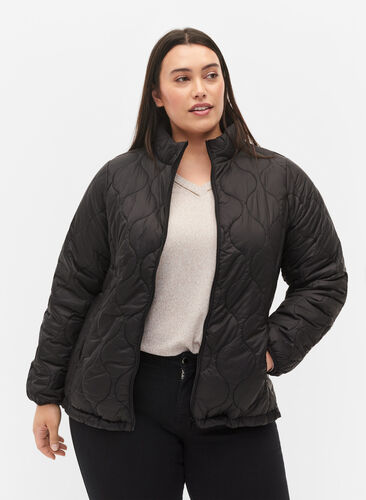 Quiltet jakke med lynlås og lommer , Black, Model image number 0