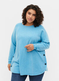 Meleret strikbluse med knappedetaljer, River Blue WhiteMel., Model