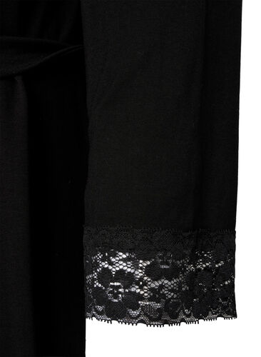 Morgenkåbe i viskose med blonder, Black, Packshot image number 3