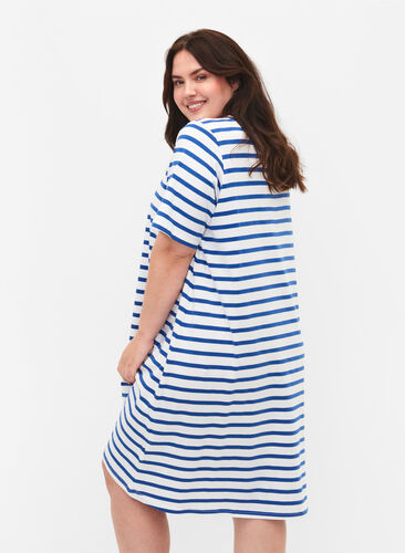Stribet jerseykjole med korte ærmer, Blue Stripes, Model image number 1