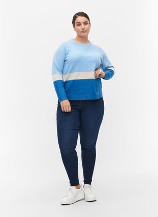 Stribet strikbluse med rund hals, Skydiver Comb, Model image number 2