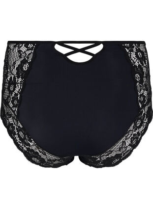 Højtaljet trusse med blonder, Black, Packshot image number 1