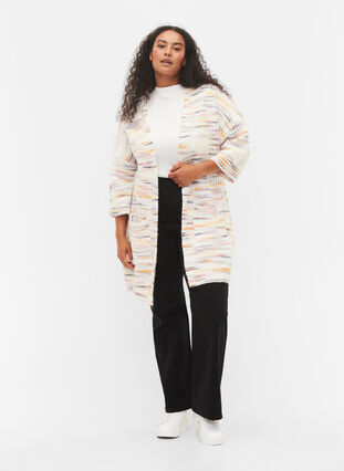 Meleret strik cardigan med cropped ærmer, Multi Color, Model image number 2