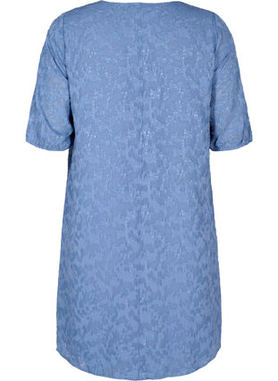 Kortærmet kjole med struktur, Coronet Blue, Packshot image number 1