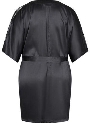 Morgenkåbe med blonder, Black, Packshot image number 1