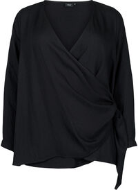 Langærmet bluse i viskose med wrap-look