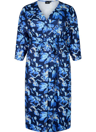 Blomstret graviditets kimono med 3/4 ærmer, Blue Flower Print, Packshot image number 0