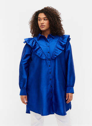 Ensfarvet skjorte med flæsedetalje, Surf the web, Model image number 0