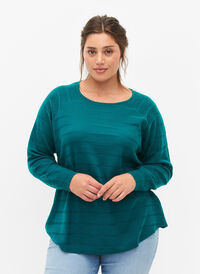 Strikbluse med tone-i-tone striber, Deep Lake, Model