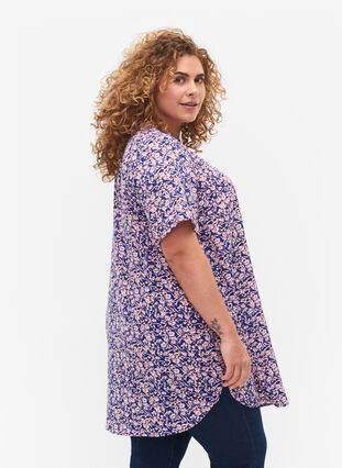 FLASH - Printet tunika med korte ærmer, Strong Blue Flower, Model image number 1